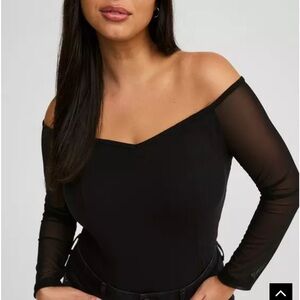 NWT Torrid Size 12 Black Foxy Off Shoulder Sheer Mesh Long Sleeve Sexy Top